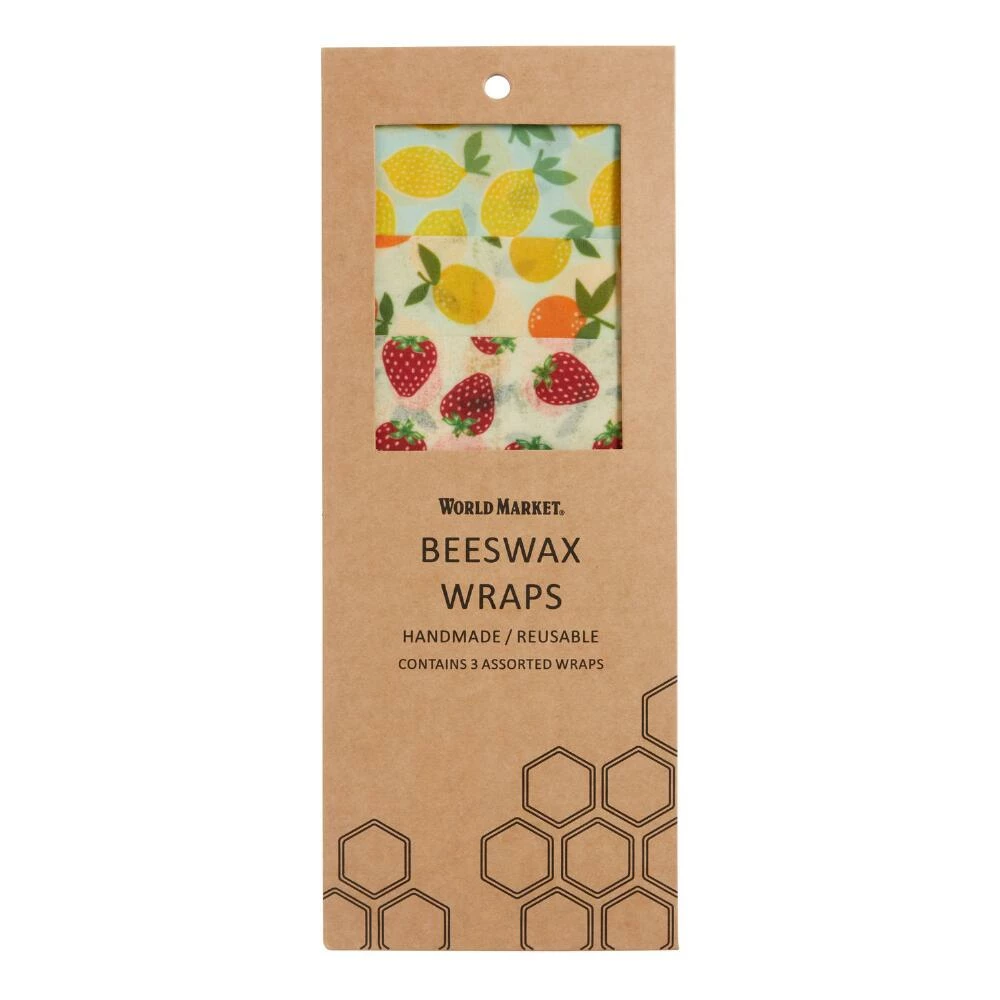 World Market Fruit Pattern Beeswax and Cotton Reusable Food Wraps 3 Pack 3 World Market Fruit Pattern Beeswax and Cotton Reusable Food Wraps 3 Pack