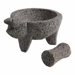 World Market Pig Shaped Lava Stone Molcajete Mortar and Pestle