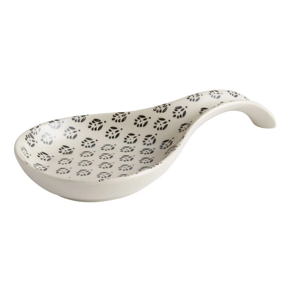 World Market Stamped Black And Ivory Ceramic Spoon Rest 3 World Market Stamped Black And Ivory Ceramic Spoon Rest