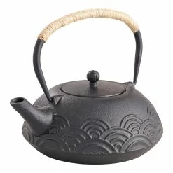 World Market Cast Iron Wave Teapot with Fiber Wrapped Handle