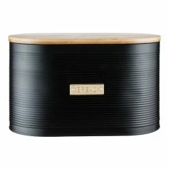 World Market Typhoon Otto Black Steel Bread Bin with Bamboo Lid