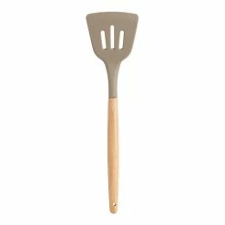 World Market Gray Silicone Slotted Turner With Wood Handle