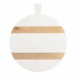 World Market Large Round White Marble and Wood Paddle Cutting Board