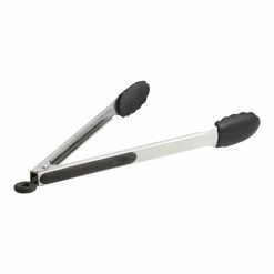 World Market Black Silicone and Stainless Steel Tongs