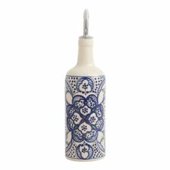 World Market Tunis White and Blue Ceramic Oil Bottle