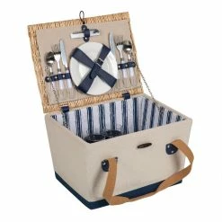 World Market Picnic Time Canvas and Wicker Boardwalk Picnic Basket