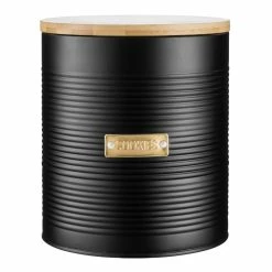 World Market Typhoon Otto Black Steel Cookie Jar with Bamboo Lid