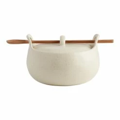 World Market Round Speckled Covered Ceramic Baker With Spoon