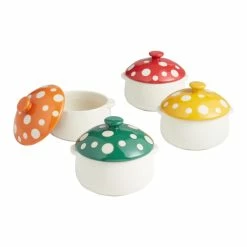 World Market Spotted Mushroom Lidded Soup Crocks Set of 2