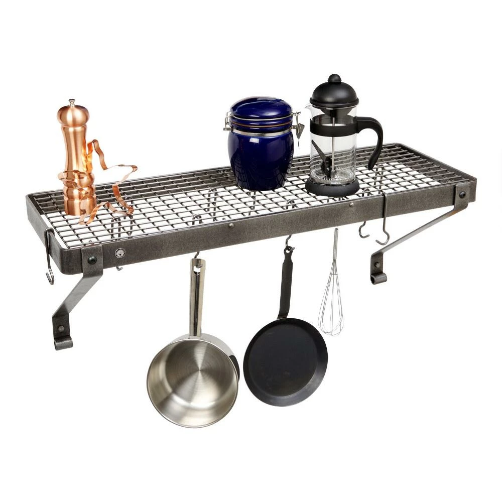 World Market Enclume Deep Hammered Steel Bookshelf Wall Pot Rack 4 World Market Enclume Deep Hammered Steel Bookshelf Wall Pot Rack - Image 2