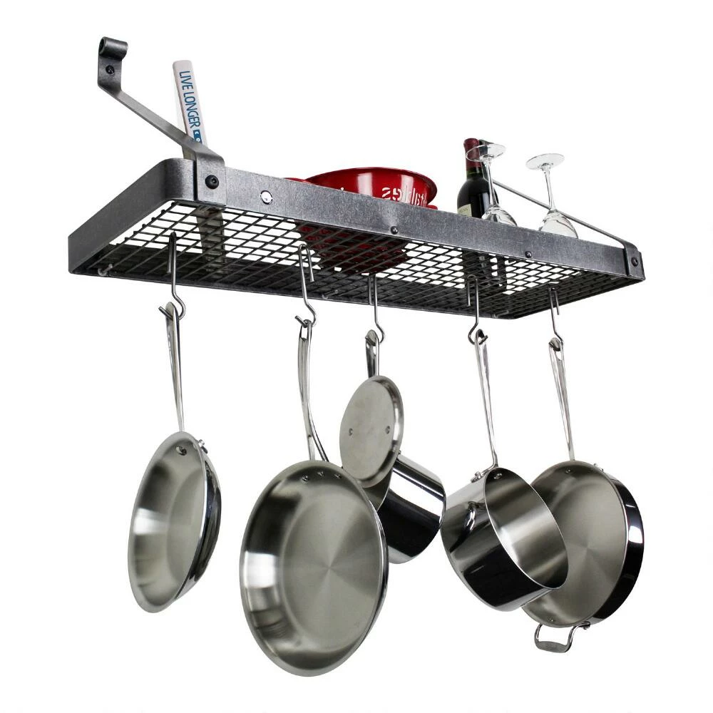 World Market Enclume Deep Hammered Steel Bookshelf Wall Pot Rack 5 World Market Enclume Deep Hammered Steel Bookshelf Wall Pot Rack - Image 3