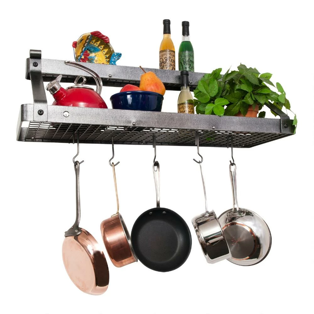 World Market Enclume Hammered Steel Deep 2 Tier Bookshelf Wall Pot Rack 4 World Market Enclume Hammered Steel Deep 2 Tier Bookshelf Wall Pot Rack - Image 2