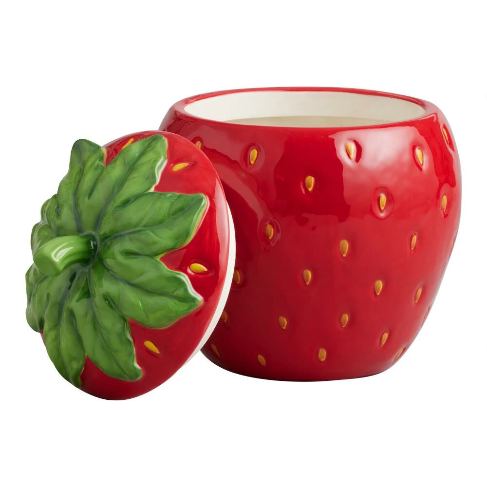 World Market Hand Painted Ceramic Strawberry Figural Cookie Jar 4 World Market Hand Painted Ceramic Strawberry Figural Cookie Jar - Image 2