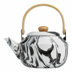 World Market Black and White Marbled Enamel Tea Kettle