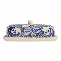 World Market Tunis White And Blue Ceramic Butter Dish