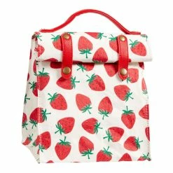 World Market Red Strawberry Washable Paper Insulated Lunch Tote