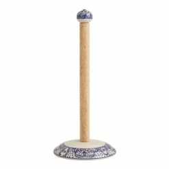 World Market Tunis White and Blue Ceramic and Wood Paper Towel Holder
