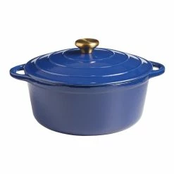 World Market Round Indigo Blue Enamel Cast Iron Dutch Oven 5 Quart