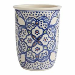 World Market Tunis White and Blue Ceramic Utensil Holder