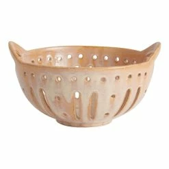 World Market Small Brown Reactive Glaze Berry Basket Colander