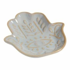World Market Blue Reactive Glaze Ceramic Hamsa Hand Tea Rest Set of 2