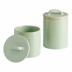 World Market Sage Green Ribbed Ceramic Storage Canister