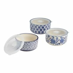 World Market Large Indigo Blue Ceramic Storage Bowls Set of 3