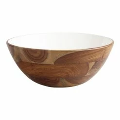 World Market Large White Enamel Wood Bowl