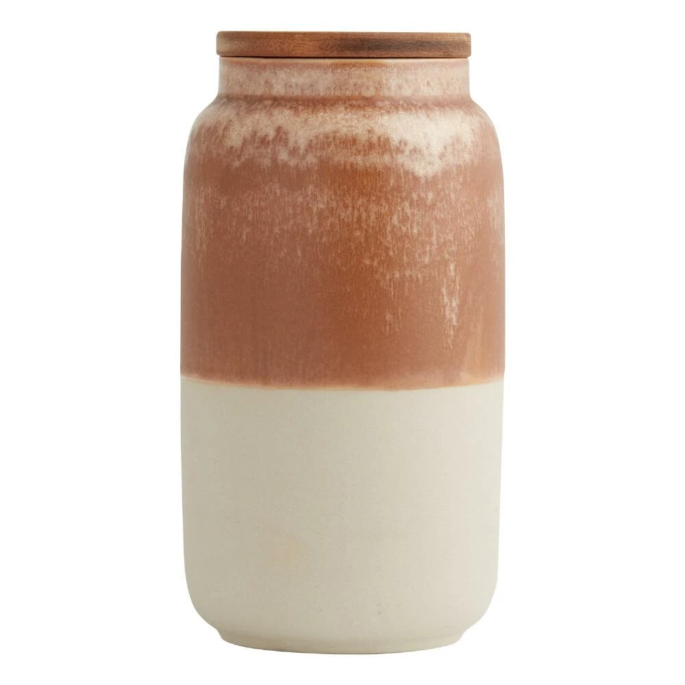 World Market Tall Reactive Glaze Ceramic and Wood Storage Canister 5 World Market Tall Reactive Glaze Ceramic and Wood Storage Canister - Image 3