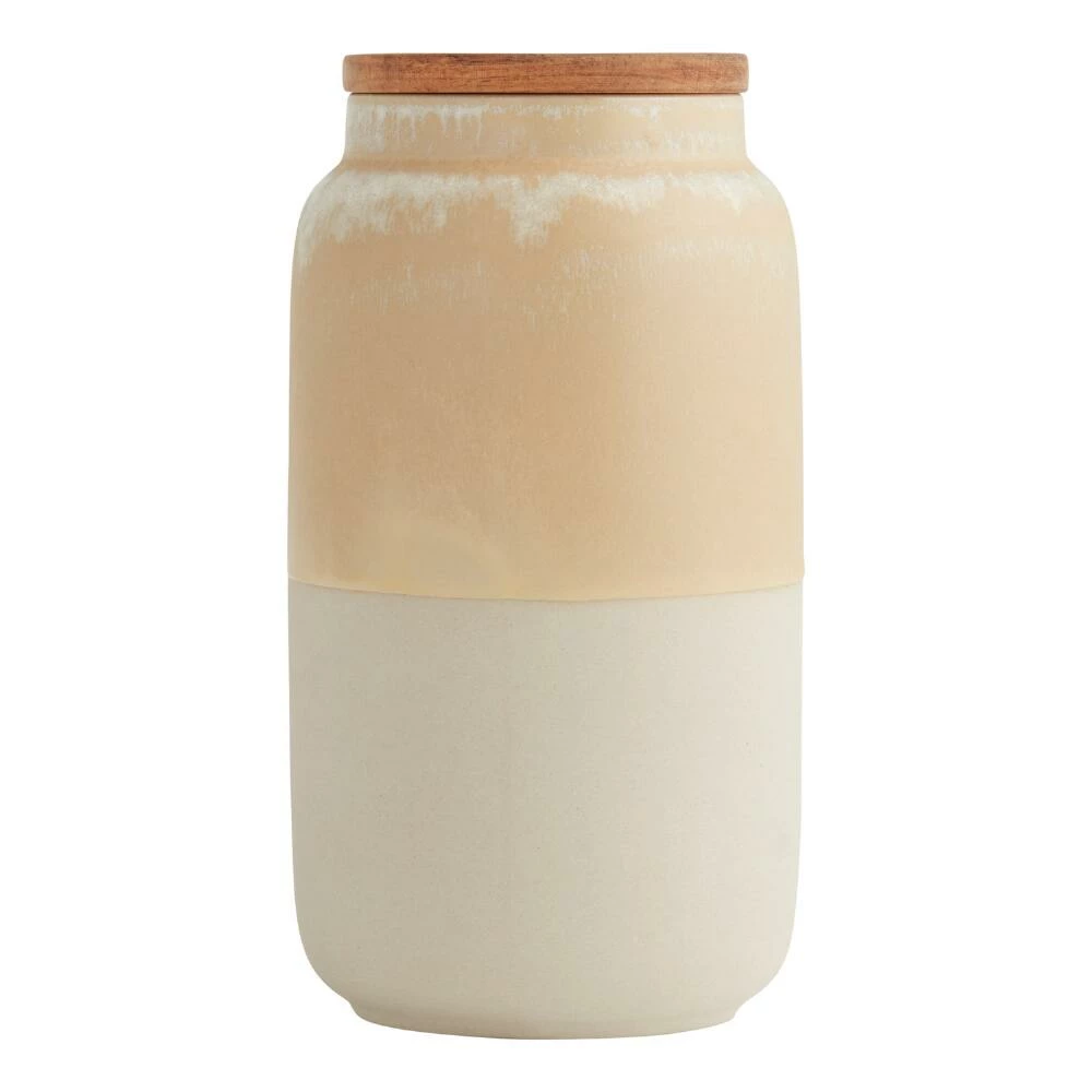 World Market Tall Reactive Glaze Ceramic and Wood Storage Canister 6 World Market Tall Reactive Glaze Ceramic and Wood Storage Canister - Image 4