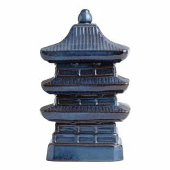 World Market Pagoda Blue Reactive Glaze Ceramic Cookie Jar