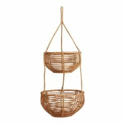 World Market Natural Rattan 2 Tier Hanging Basket