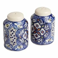 World Market Tunis White and Blue Ceramic Salt and Pepper Shaker Set