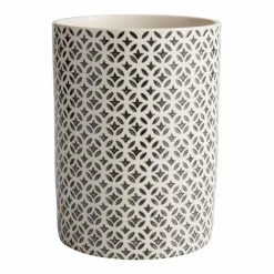 World Market Stamped Black And Ivory Ceramic Utensil Holder
