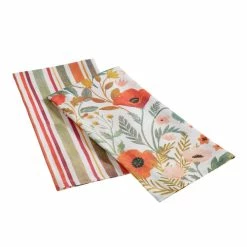 World Market Multicolor Botanical and Stripe Kitchen Towels 2 Pack