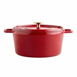 World Market Round Cherry Red Enamel Cast Iron Dutch Oven 5 Quart