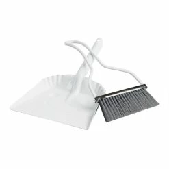 World Market White Metal Smiley Dustpan and Hand Broom Set