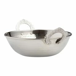 World Market Large Hammered Stainless Steel Karhai Serving Bowl