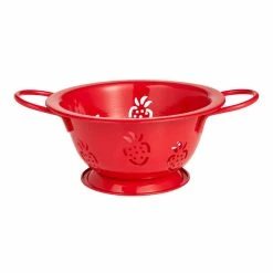 World Market Red Steel Strawberry Pattern Colander