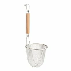 World Market Stainless Steel and Wood Noodle Straining Basket