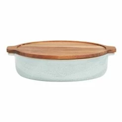 World Market Oval Sage Green Reactive Glaze Baker with Trivet Lid