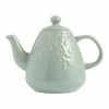 World Market Sage Green Ceramic Botanical Embossed Teapot
